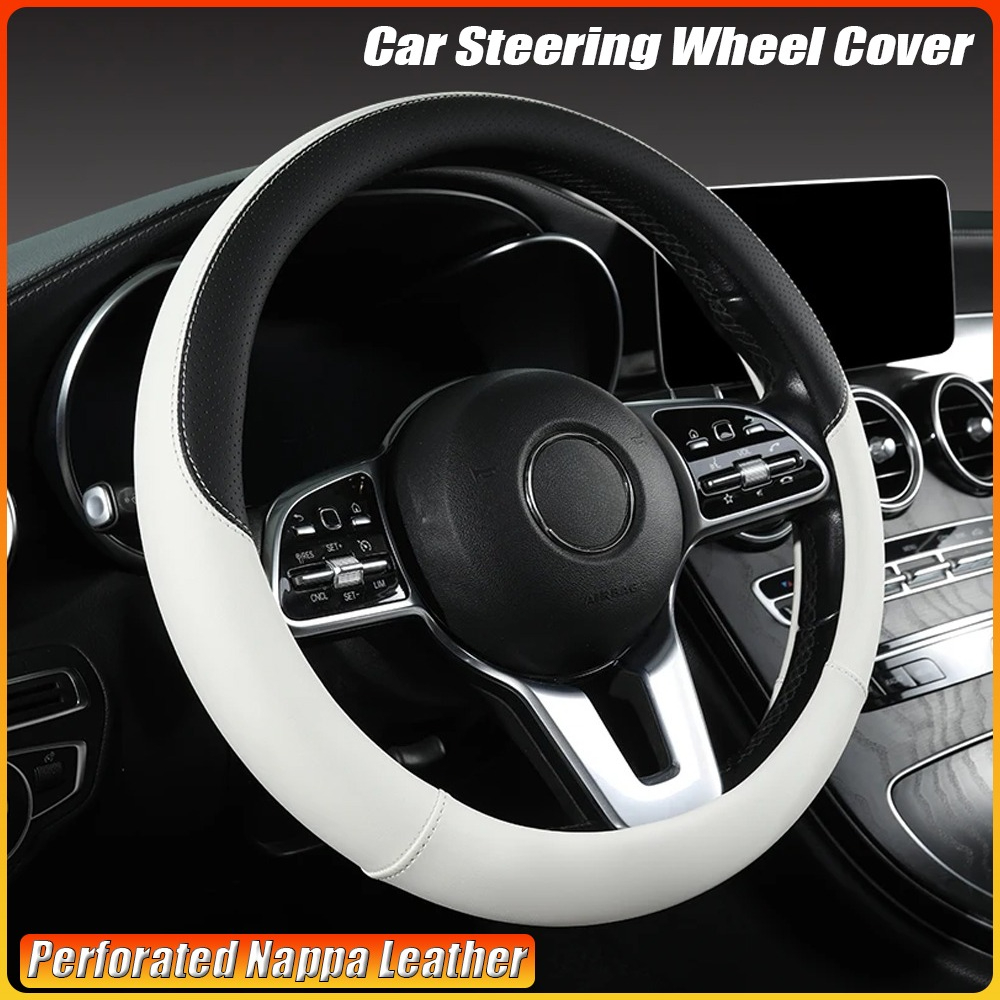 Car Steering Wheel Cover Anti Slip Breathable - Perforated Nappa Leather Car Steering Wheel