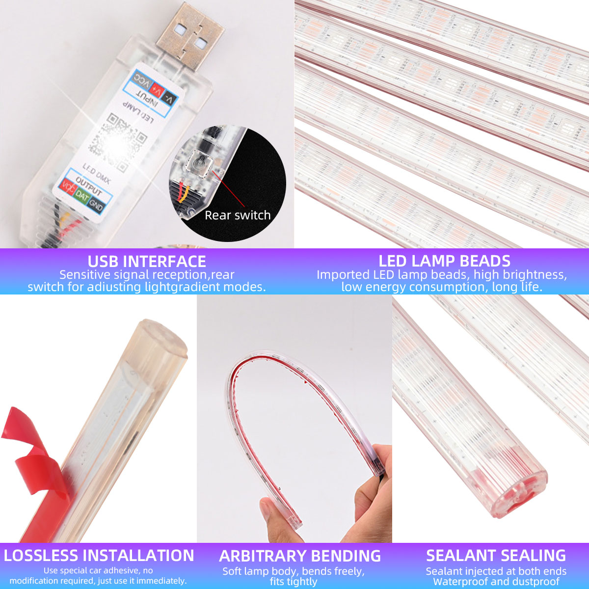 2/4in1 12/18 LED RGB Rainbow A - огляд і ціна Led Ambient Interior Car Lights App Control