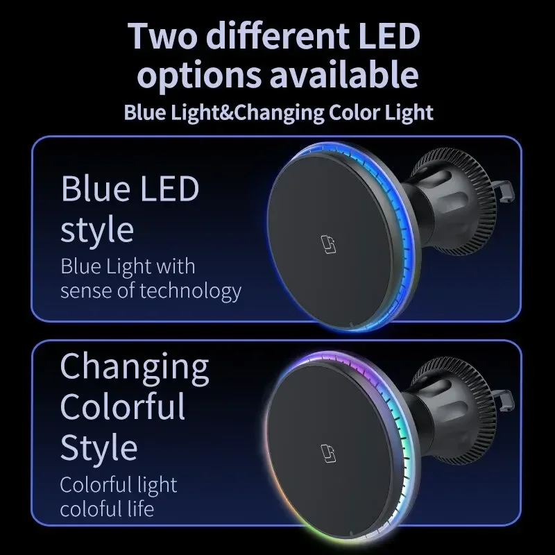 LED/RGB Magnetic Car Wireless  - огляд і ціна Wireless Car Charger Mount Fast Charging