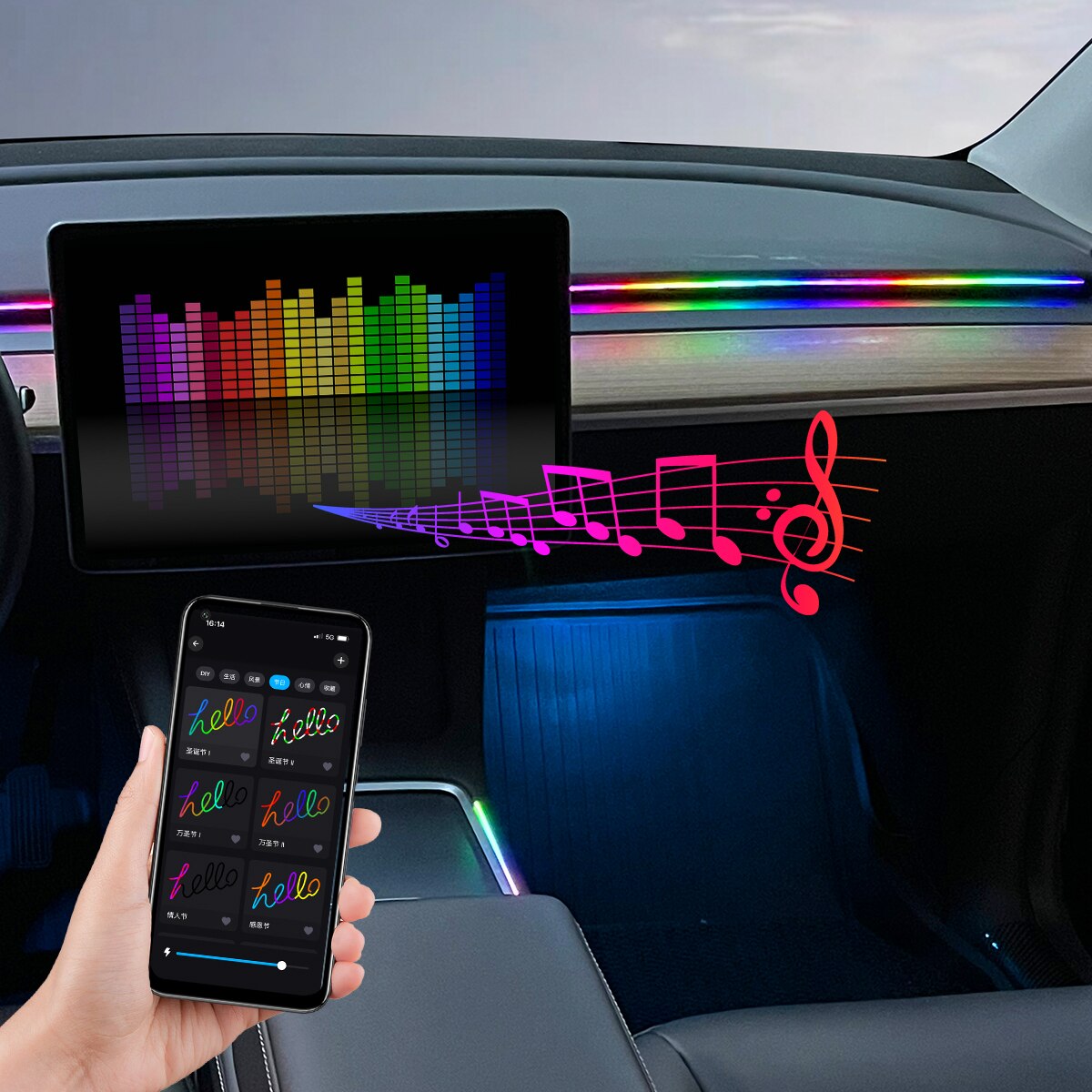 Car LED Ambient Light USB 64 C - огляд і ціна Led Ambient Interior Car Lights App Control