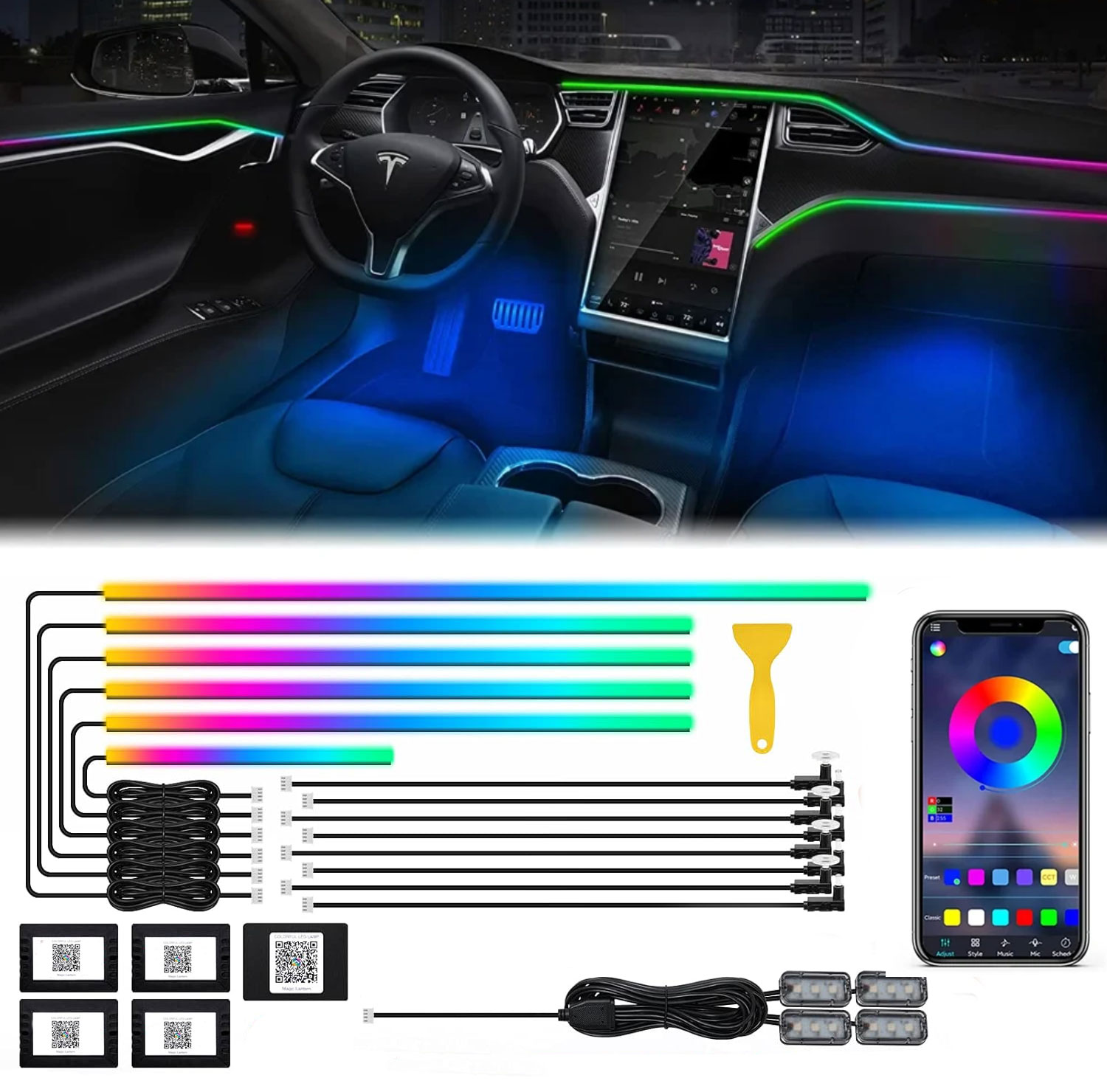 18in1 Neon Car Interior Ambien - огляд і ціна Led Ambient Interior Car Lights App Control