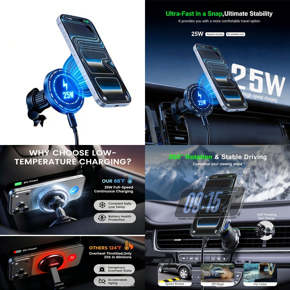 Strong 25W Magnetic Wireless C - огляд і ціна Magnetic Phone Holder For Car Vent